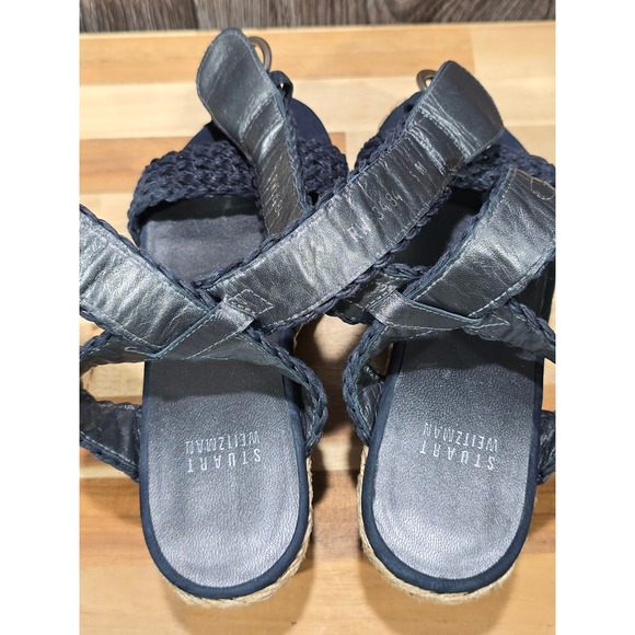 Stuart Weitzman Navy Blue Braided Espadrille Wedge Sandals Size 5M Boho - Picture 12 of 16